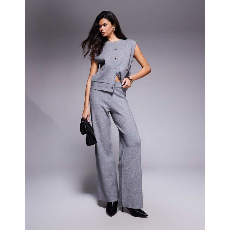 River Island wide leg knitted trousers in light grey 109347157