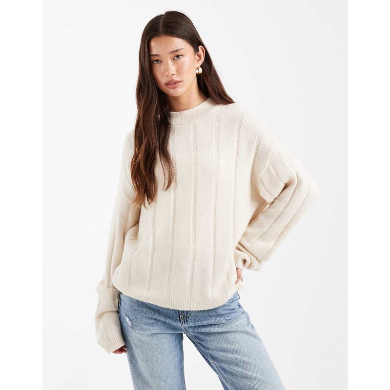 ASOS DESIGN fluffy knitted ribbed jumper co-ord in ecru-White 115533780
