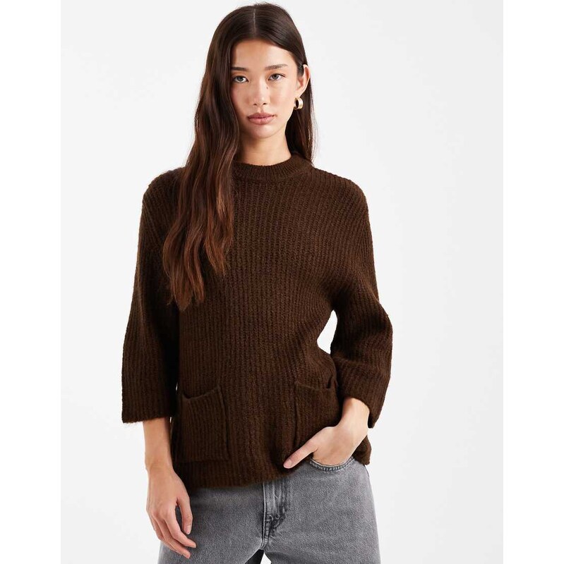 ASOS DESIGN knitted jumper with patch pockets in brown 115567844