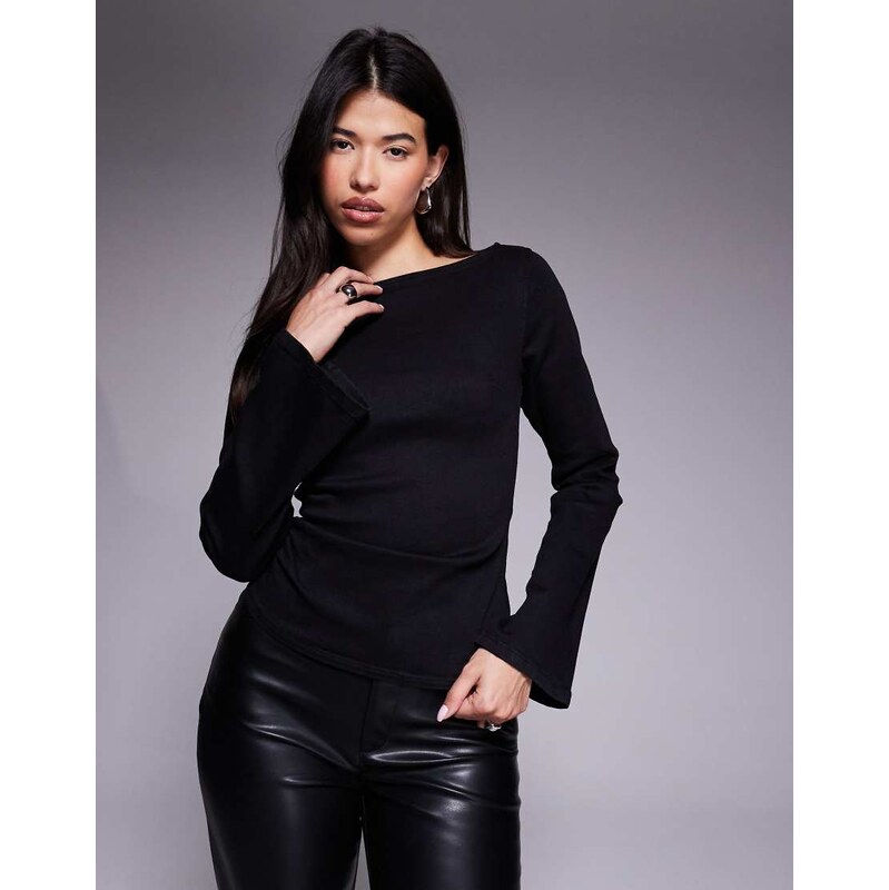 ASOS DESIGN asymmetric denim top with angel sleeve and gathered