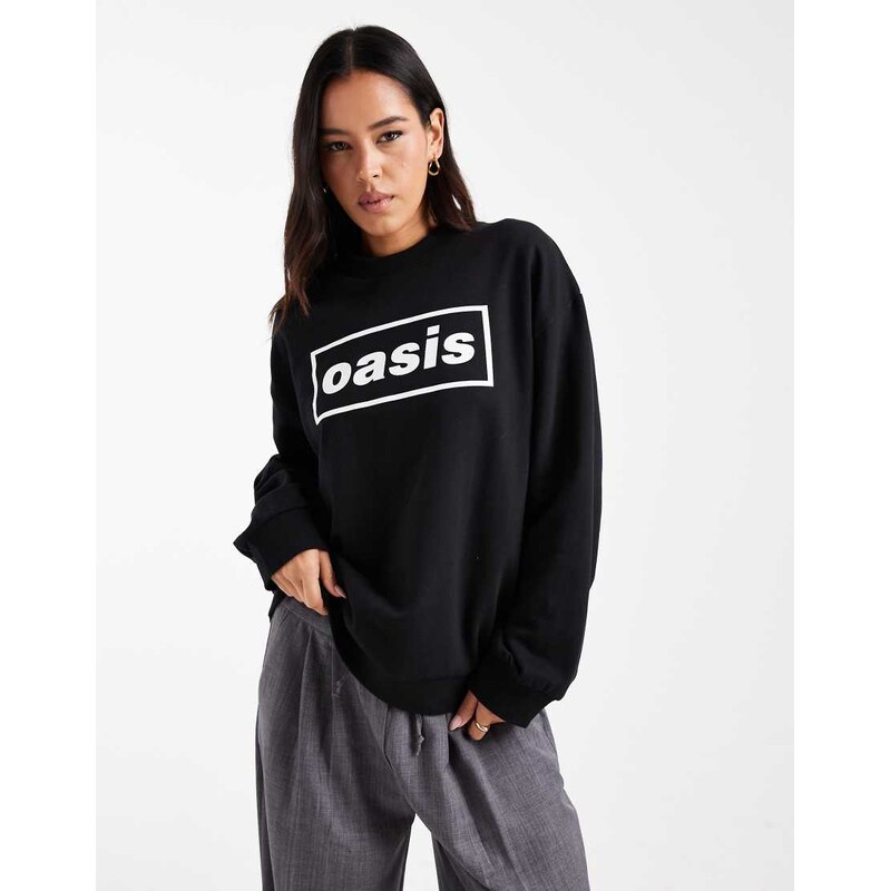 ASOS DESIGN oversized sweat with Oasis licence logo in black 109347259