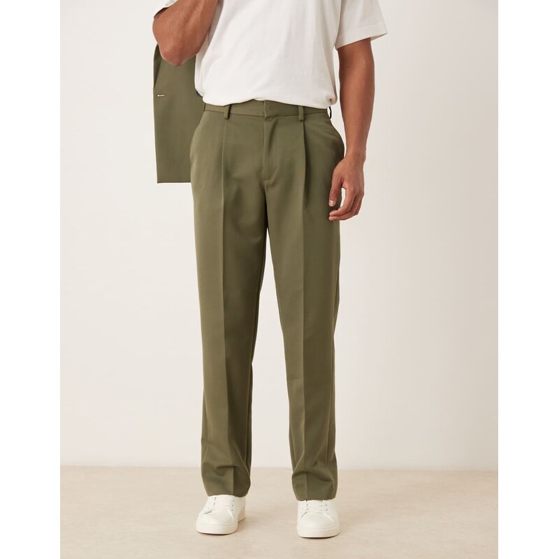 ASOS DESIGN straight suit trouser in olive twill-Green