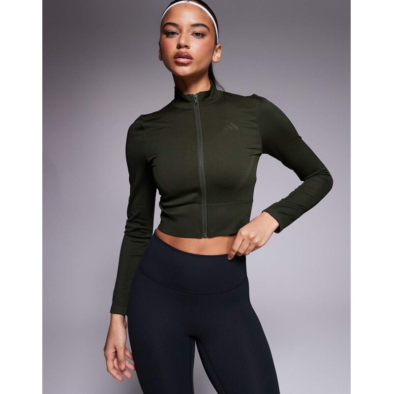 adidas performance adidas Training seamless cropped jacket in dark 109353639