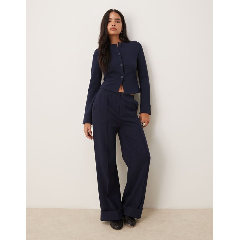 ASOS DESIGN interlock turnback hem jogger in navy
