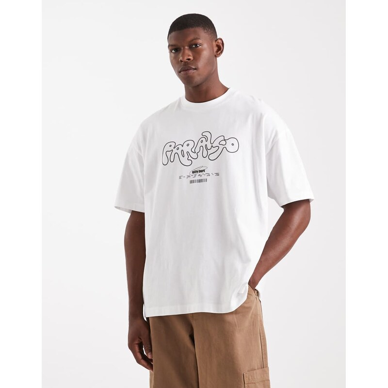 ASOS DESIGN oversized t-shirt with text graphic in white