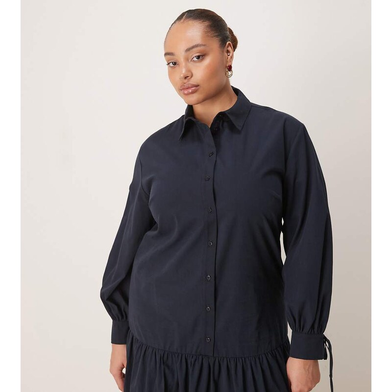 ASOS Curve ASOS DESIGN Curve long sleeved tie detail maxi shirt