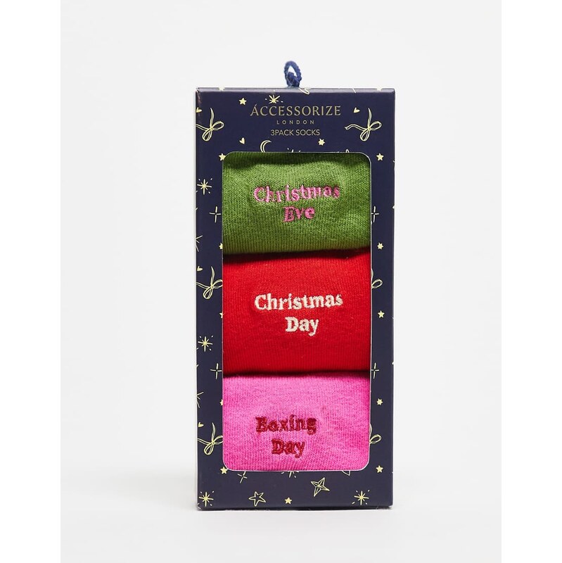 Accessorize 3 pack christmas slogan socks in multi 109353788