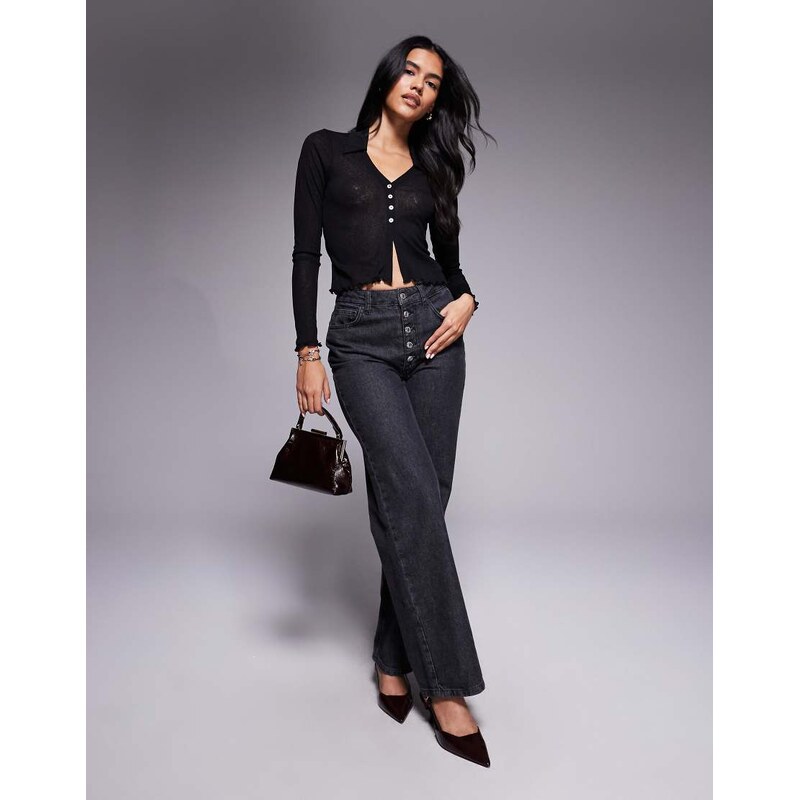 ASOS DESIGN long sleeve semi sheer shirt in black