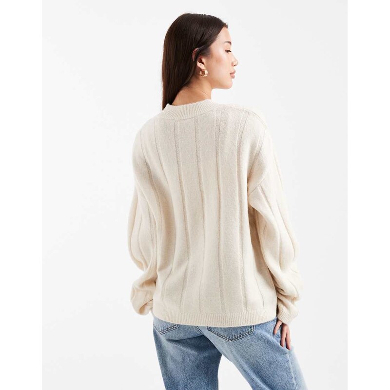 ASOS DESIGN fluffy knitted ribbed jumper co-ord in ecru-White