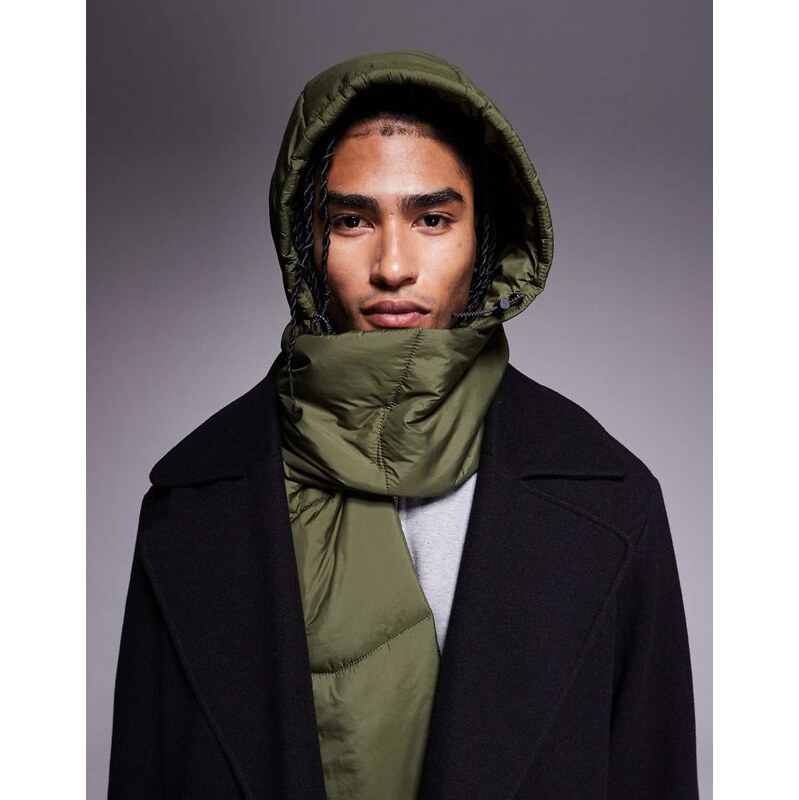 ASOS DESIGN padded quilt hooded scarf in green