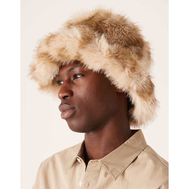 ASOS DESIGN faux fur bucket hat in cow print-Multi 109350701