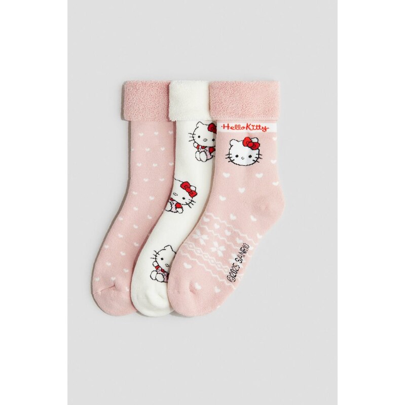 H&M - Froté ponožky 3 páry - Tlumená Růžová/Hello Kitty