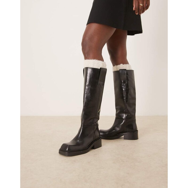ASOS DESIGN Camelia premium leather knee high trucker boots in black 112173676