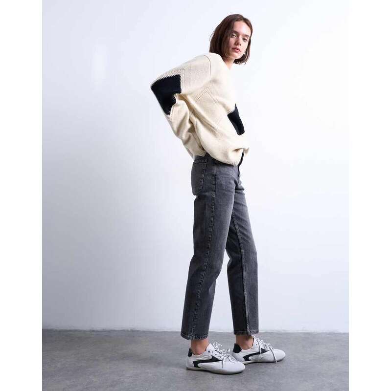 Topshop Orson mid rise comfort straight jean in washed black