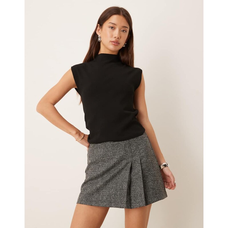 JDY tailored mini skirt in grey check-Brown