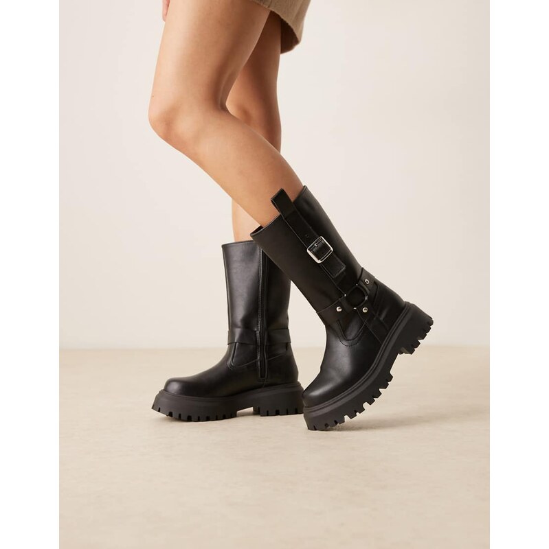 ASOS DESIGN Chalice chunky buckle knee boots in black 109350742