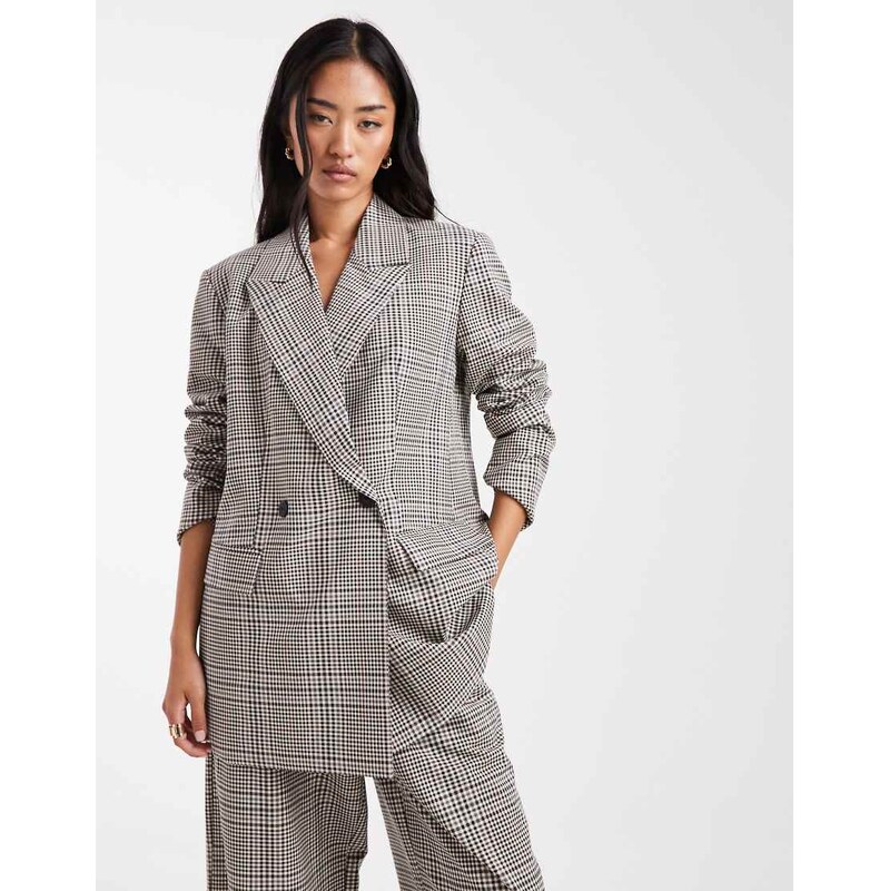 ASOS DESIGN double breasted blazer suit in micro check-Multi 109781467