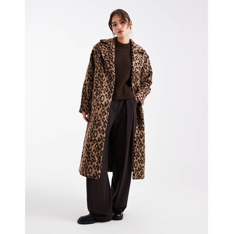 Pieces formal maxi coat in leopard print-Multi 109350781