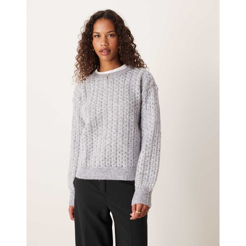 Vila diagonal stitch knitted jumper in medium grey melange 109350788