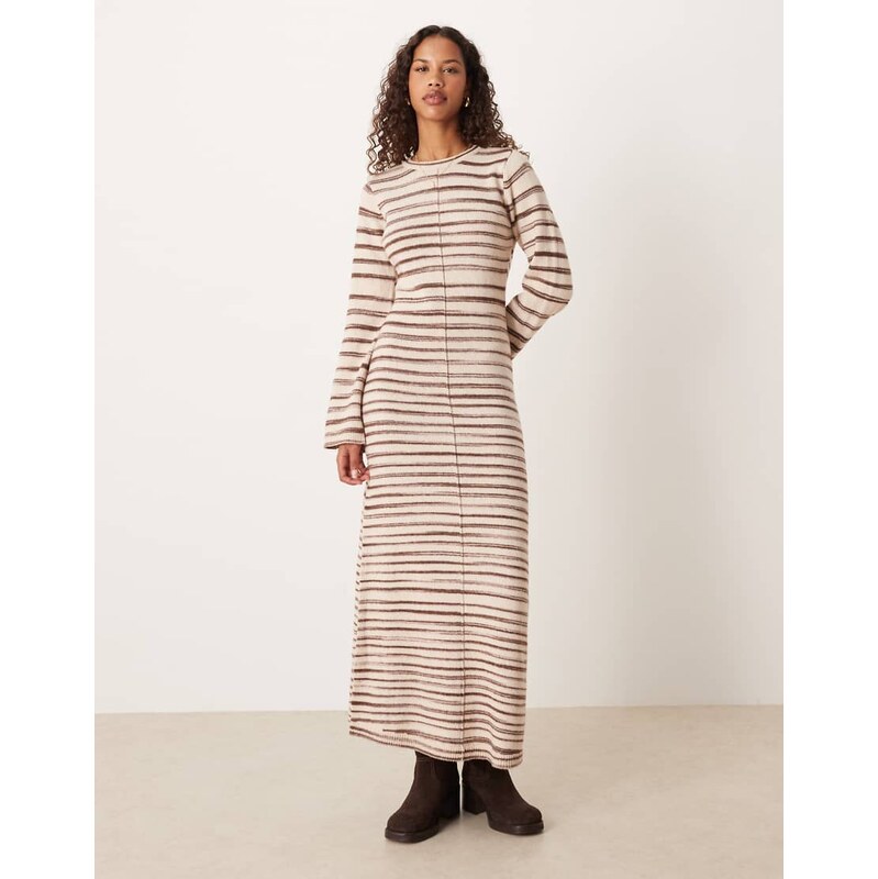 Vila cotton-blend abstract stroke knitted maxi dress in cream