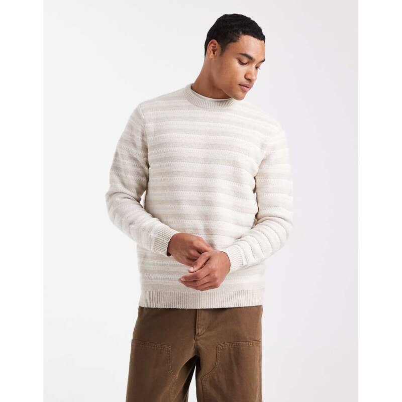 ONLY & SONS regular fit crew neck open knit jumper in stone with