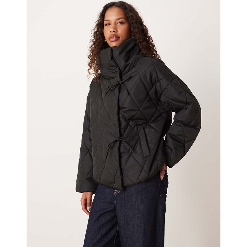 Vila high neck quilted jacket with tie details in black 110354916