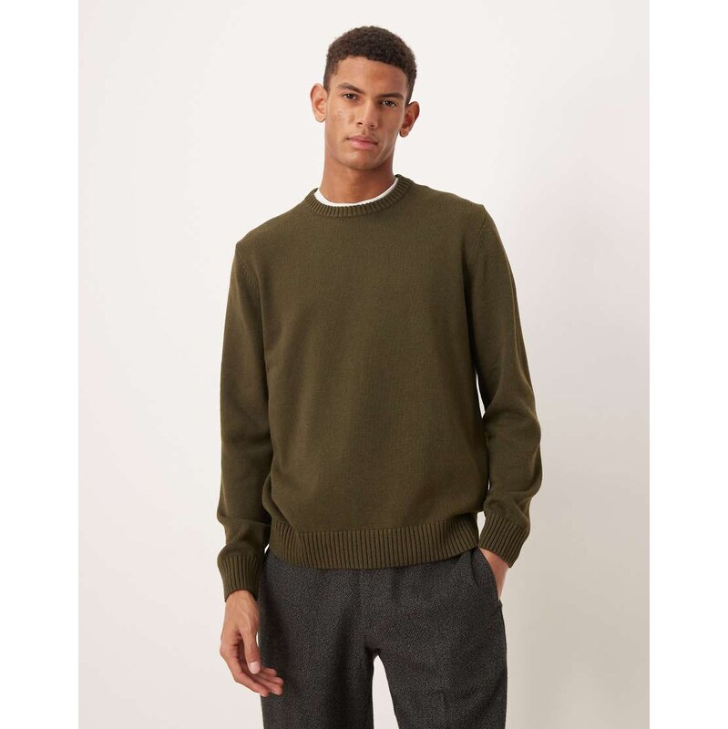 Mango round neck knitted jumper in dark green