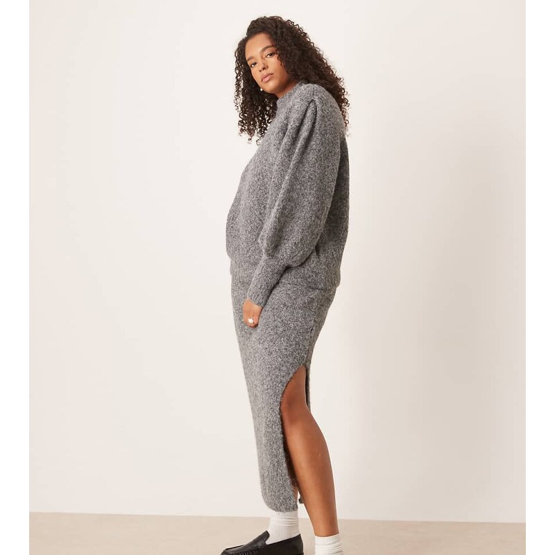 ASOS Curve ASOS DESIGN Curve fluffy maxi skirt co-ord in charcoal-Grey 115513412