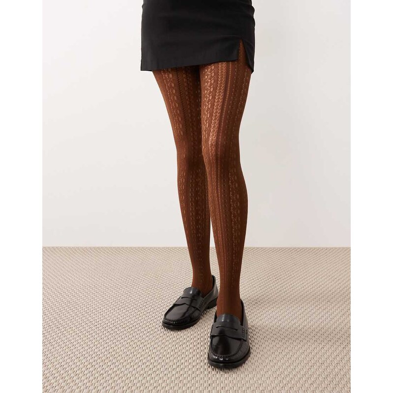 ASOS DESIGN pointelle pattern tights in chocolate brown 109353746