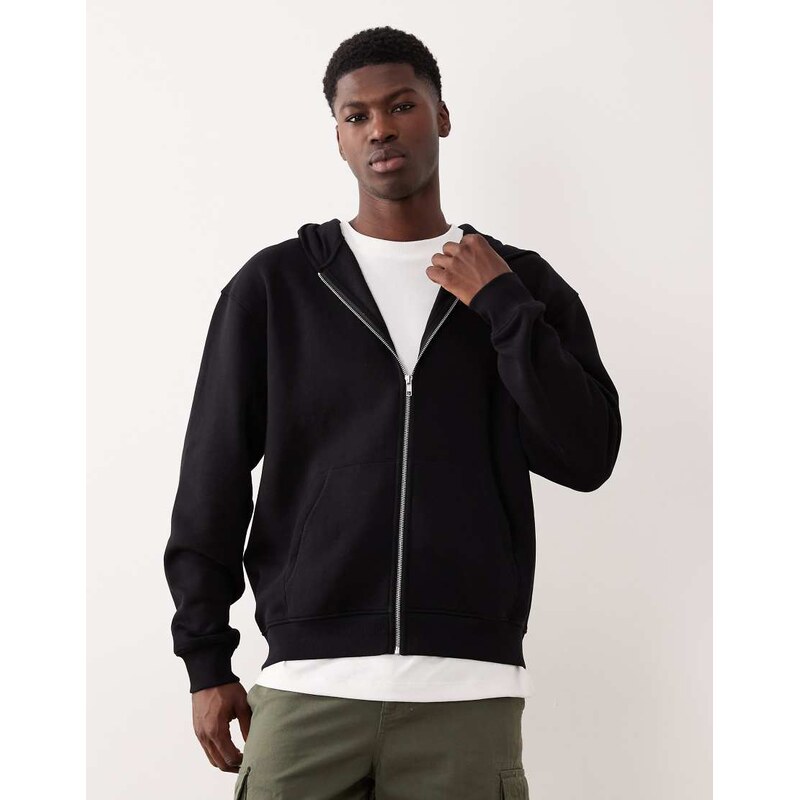 ASOS DESIGN essentials relaxed fit zip through hoodie in black