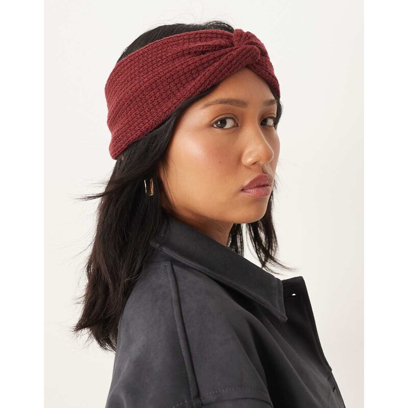 ASOS DESIGN textured knit headband in burgundy 109353762