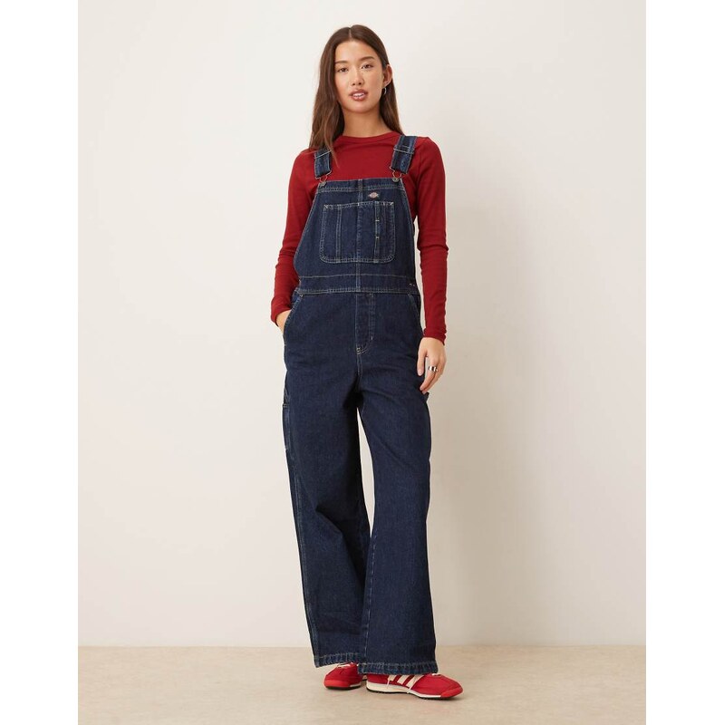 Dickies mechanic wide leg denim dungarees in dark indigo-Blue 109353802