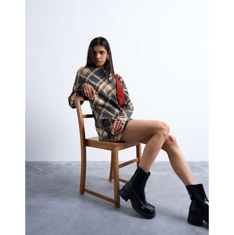 Topshop batwing backless mini dress in black blurred check