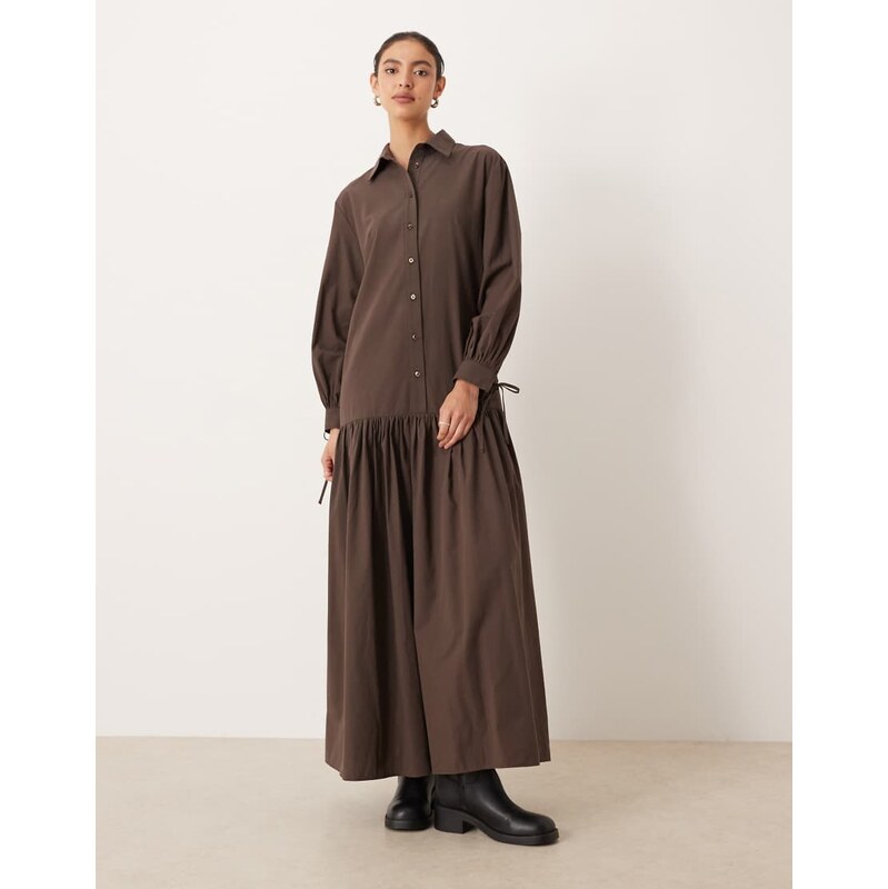ASOS DESIGN long sleeved tie detail maxi shirt dress in
