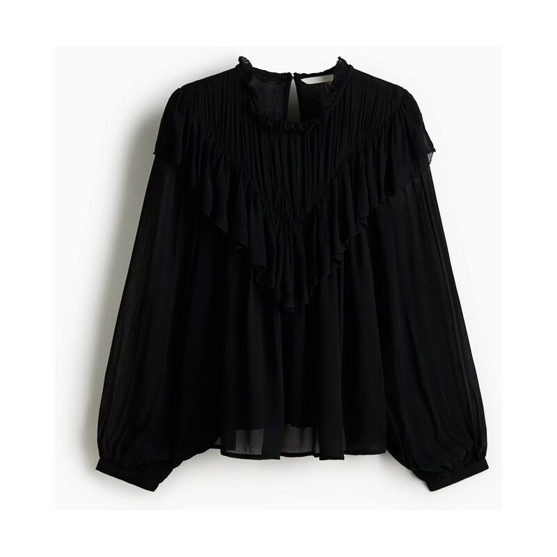 H&M - Volánková halenka z šifonu - černá 108669197