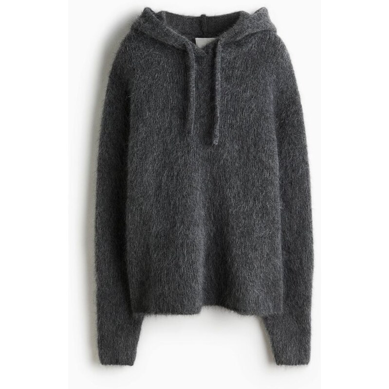 H&M - Mohair-blend hoodie - Tmavě Šedá