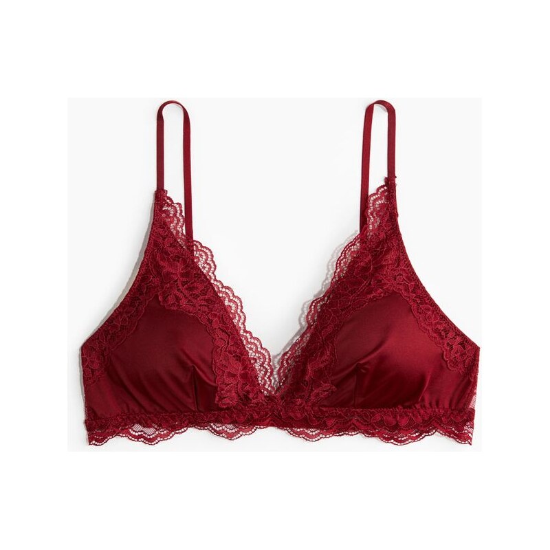 H&M - Měkká vyztužená podprsenka z mikrovlákna a krajky - červená 109352828