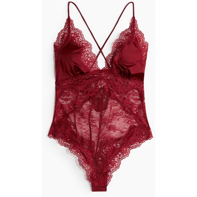 H&M - Body z mikrovlákna a krajky - Červená
