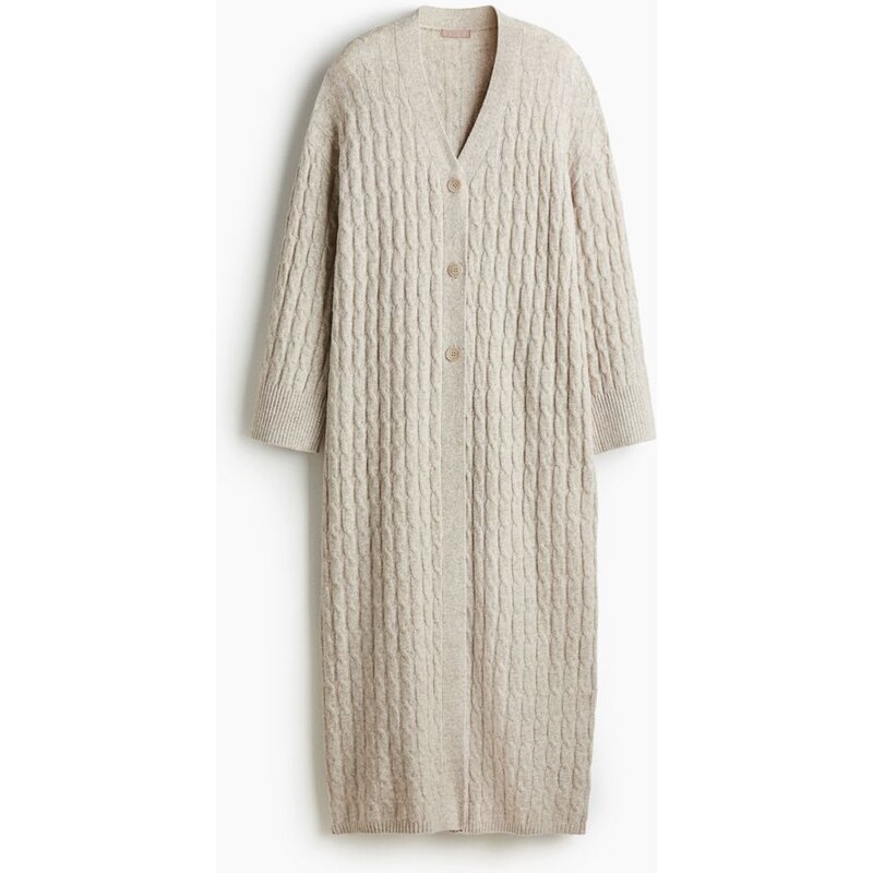H&M - Dlouhý propínací svetrs copánkovým vzorem - béžová 109352863