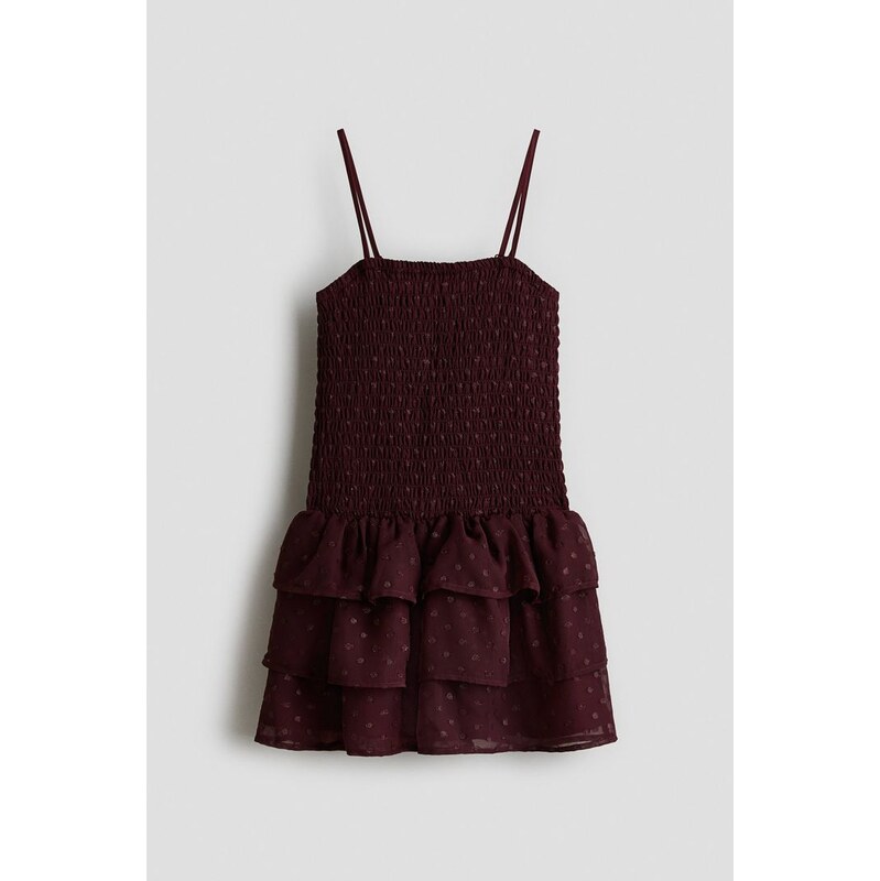 H&M - Volánkové šatys žabkováním - Tmavě Červená