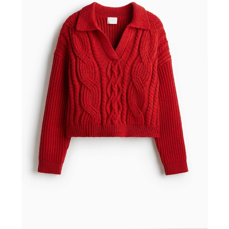 H&M - Svetr z copánkového úpletus límečkem - Červená