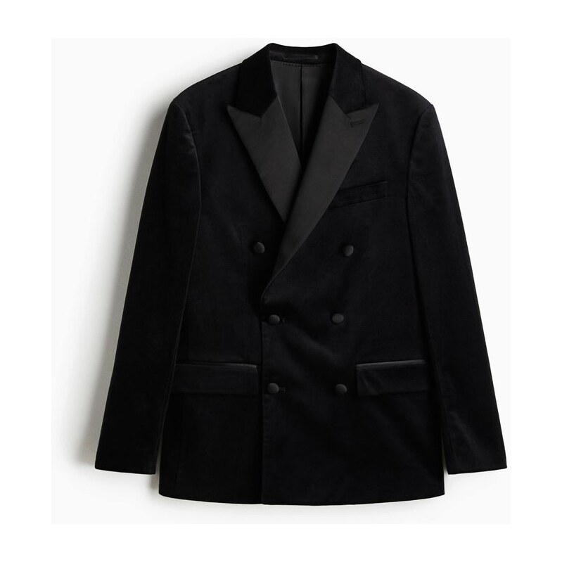 H&M - Dvouřadové sametové sako Regular Fit - Černá