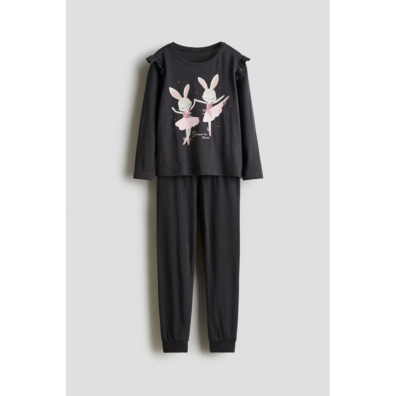 H&M - Bavlněné pyžamos potiskem - Tmavě Šedá/Tančící Myšky