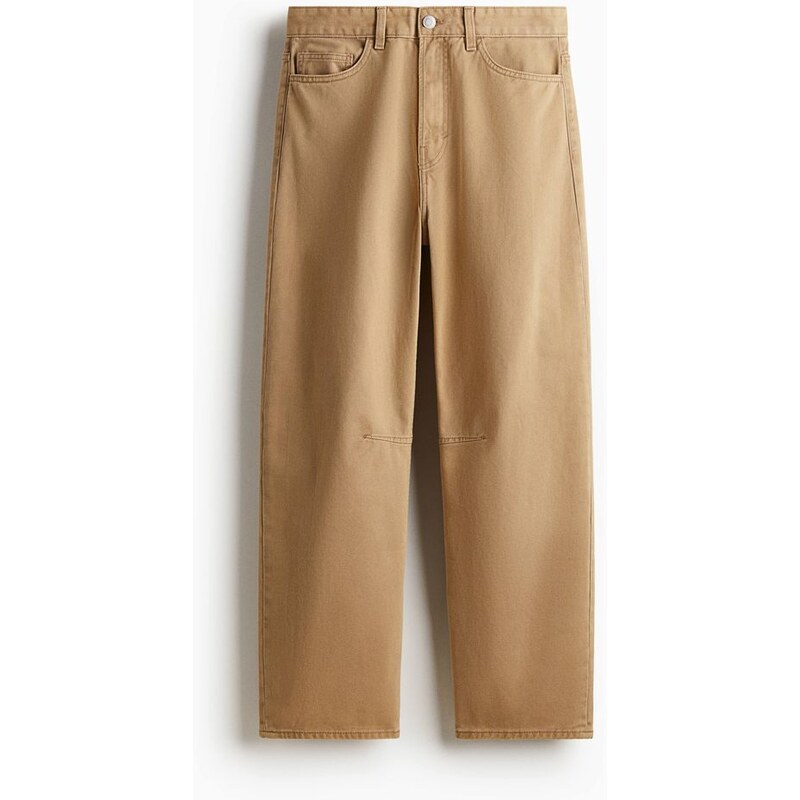H&M - Bavlněné kalhoty Relaxed Fit - Béžová