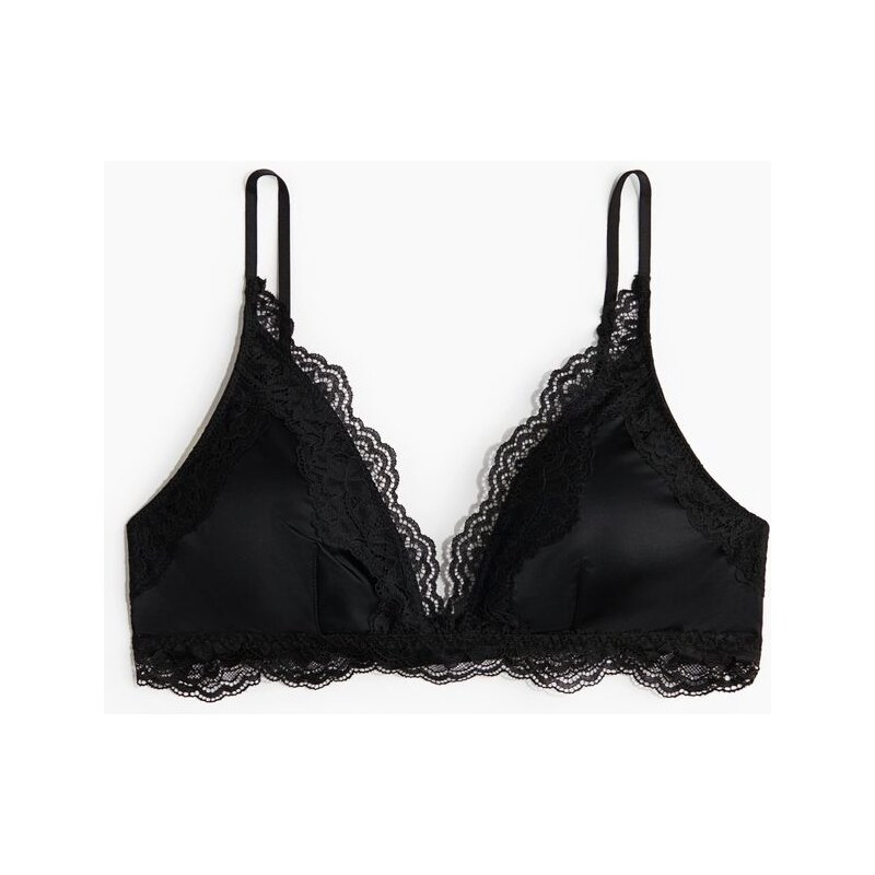 H&M - Měkká vyztužená podprsenka z mikrovlákna a krajky - černá 109352997
