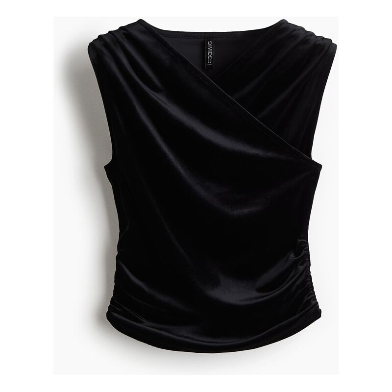 H&M - Top z řaseného veluru bez rukávů - Černá