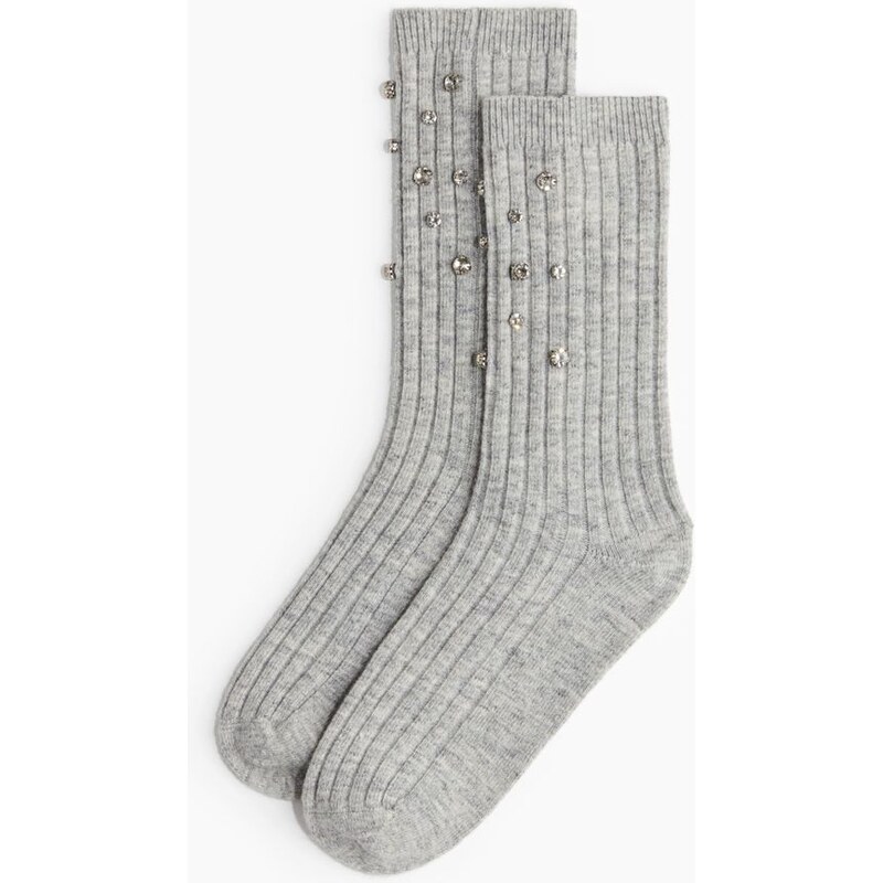 H&M - Zdobené ponožky z vlněné směsi - šedá 109353024