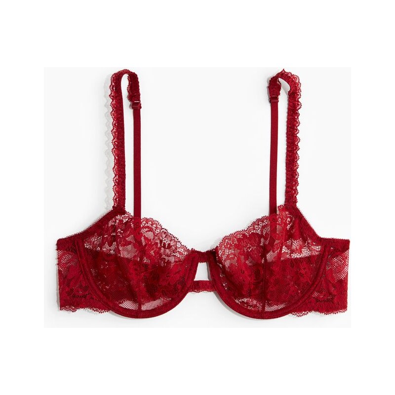H&M - Krajková podprsenkas kosticemi - červená 109353065