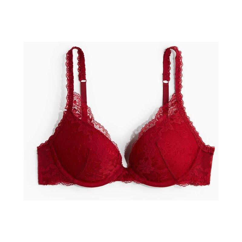H&M - Krajková super push-upka - červená 109353077
