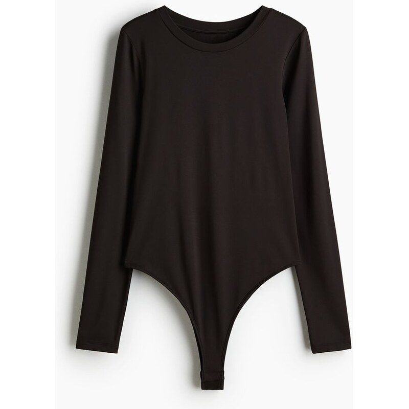 H&M - Body z mikrovláknas dlouhým rukávem - hnědá 109353080